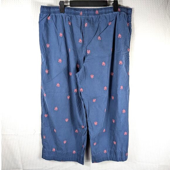 Merona XL 40x26 Men’s Lounge Pants Blue Red Embroidered Cotton Drawstring Casual - Picture 2 of 4